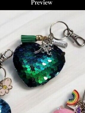 Sequin Heart Keychain with Charms 2pk